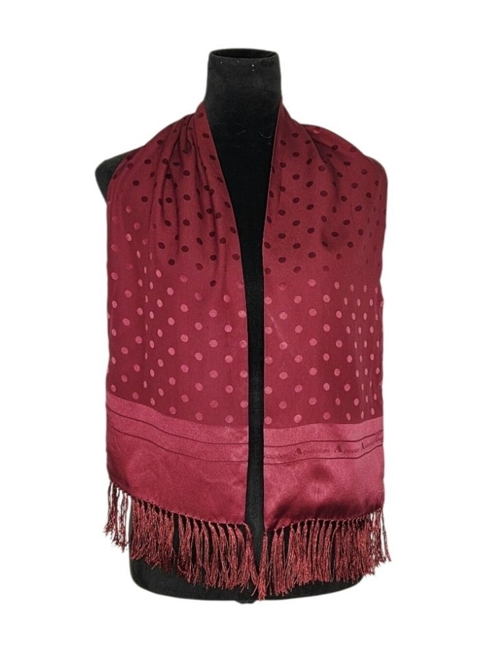 Aquascutum 100% Silk Polka Dot Fringe Scarf Made in Italy Designer Luxury 9x50